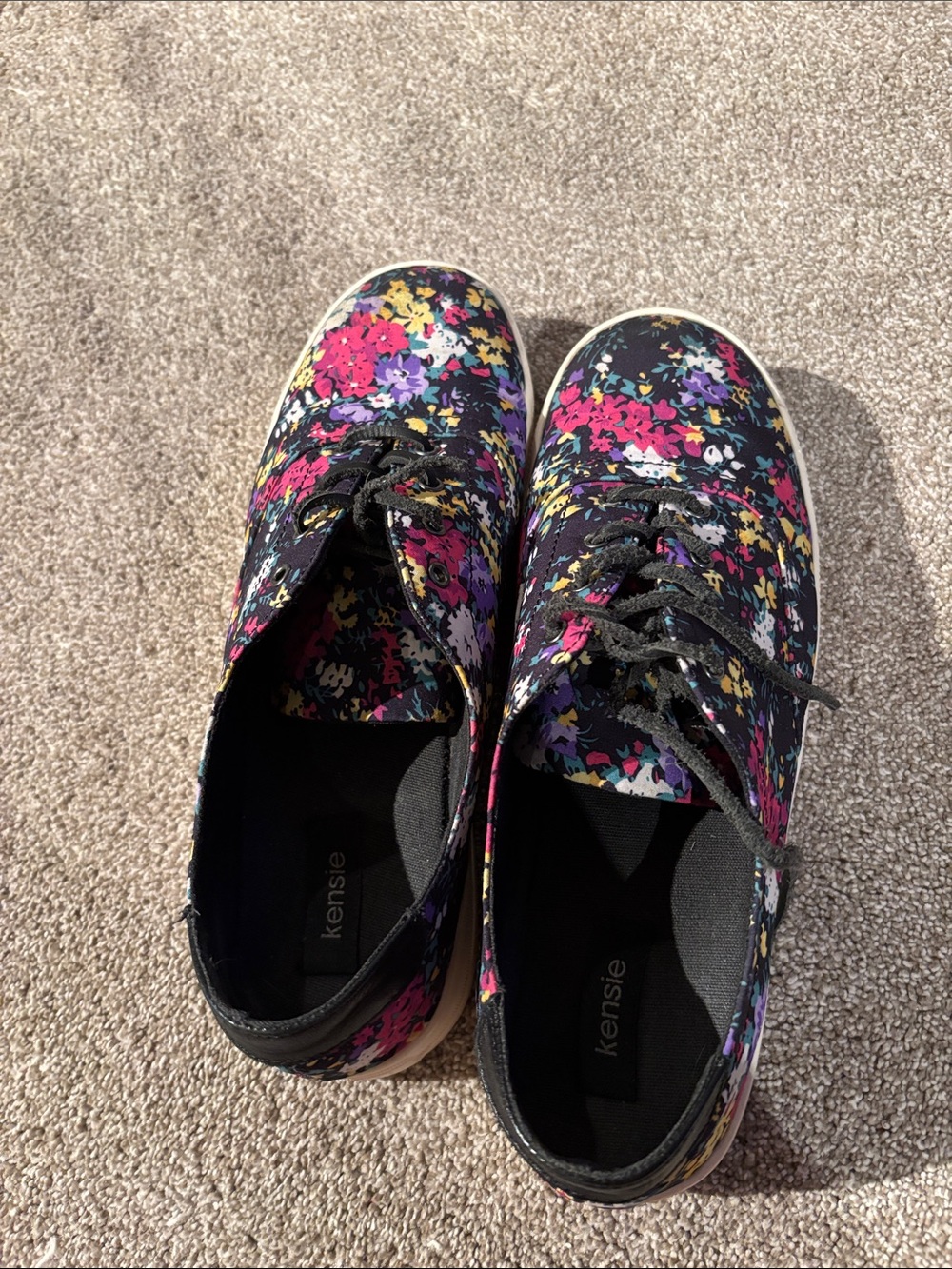 Kensie Black Floral Lace-Up Sneakers with Pink, Purple & Yellow Accents